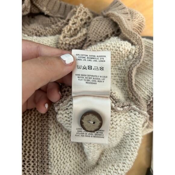 Anthropologie Sweater Vest Medium Tan Hemp Blend Patchwork Hippie Boho - Picture 11 of 11